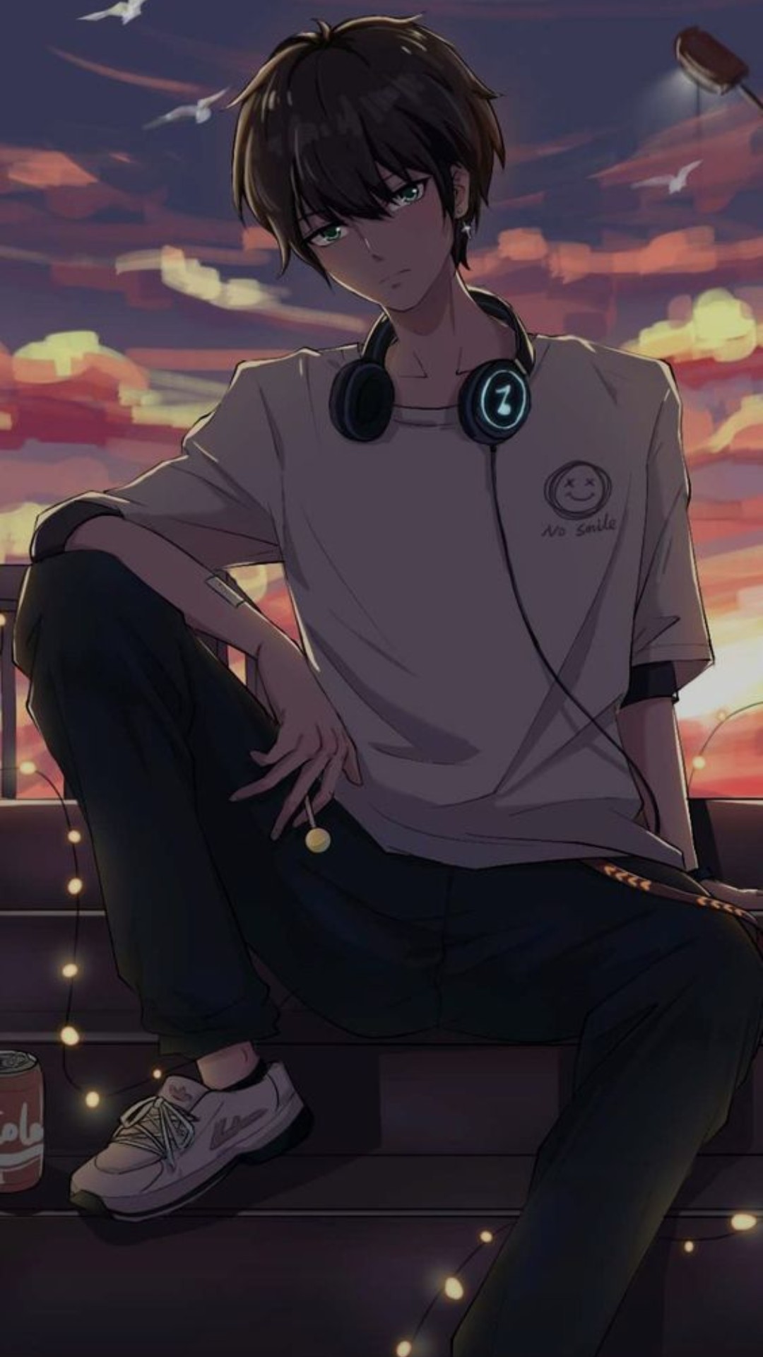 Anime Boy Sitting Wallpaper For iPhone