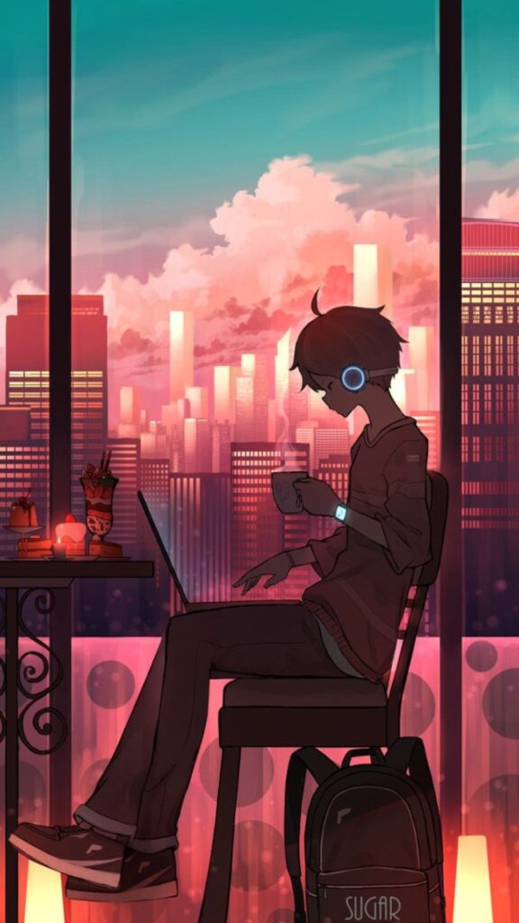 Anime Boy Sitting iPhone Wallpaper