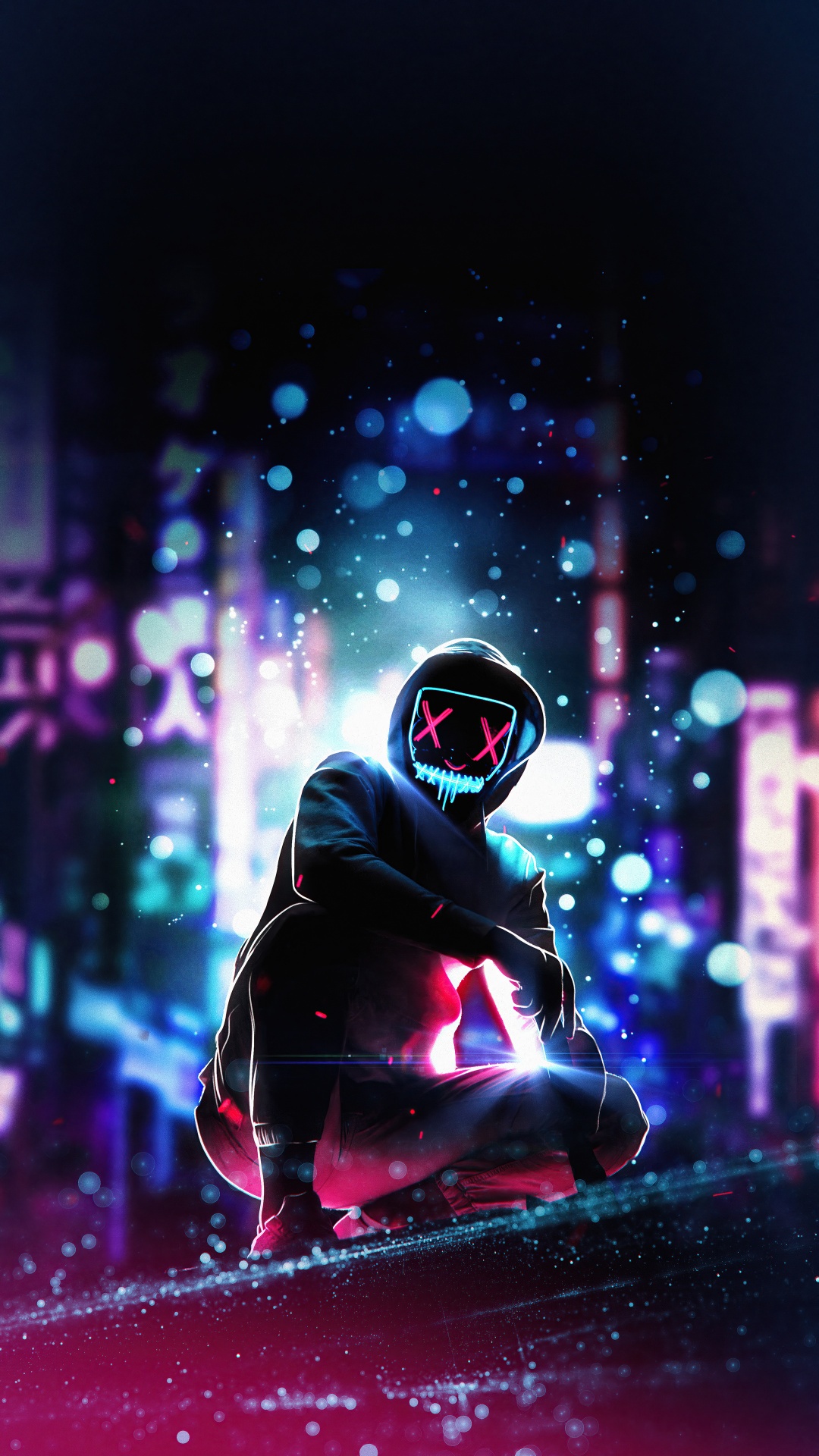 Awesome Neon Mask Boy iPhone Wallpaper