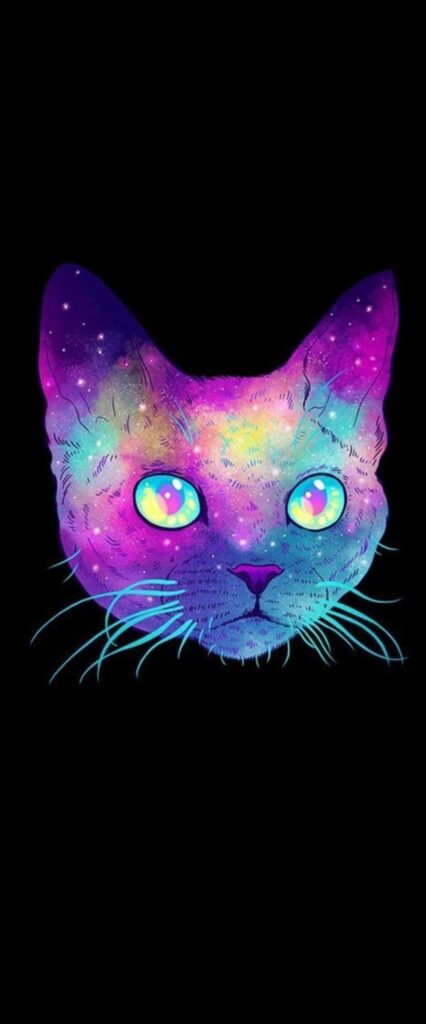 Neon Cat iPhone Lock Screen Wallpaper