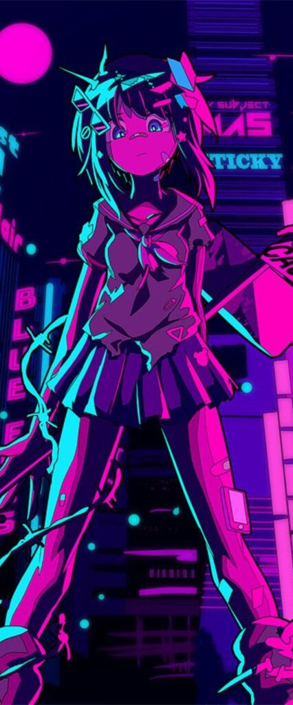 Vaporwave Anime Girl 8k iPhone Wallpaper