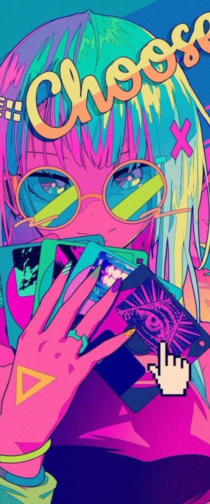 Vaporwave Anime Girl Wallpaper For iPhone 14 Pro