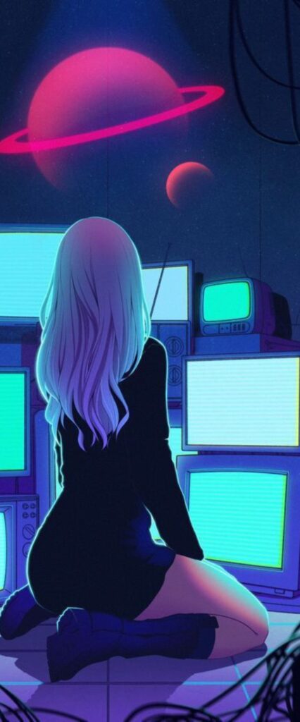 Vaporwave Anime Girl Wallpaper For iPhone XR