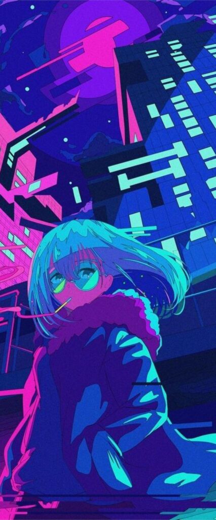 Vaporwave Anime Girl iPhone Wallpaper