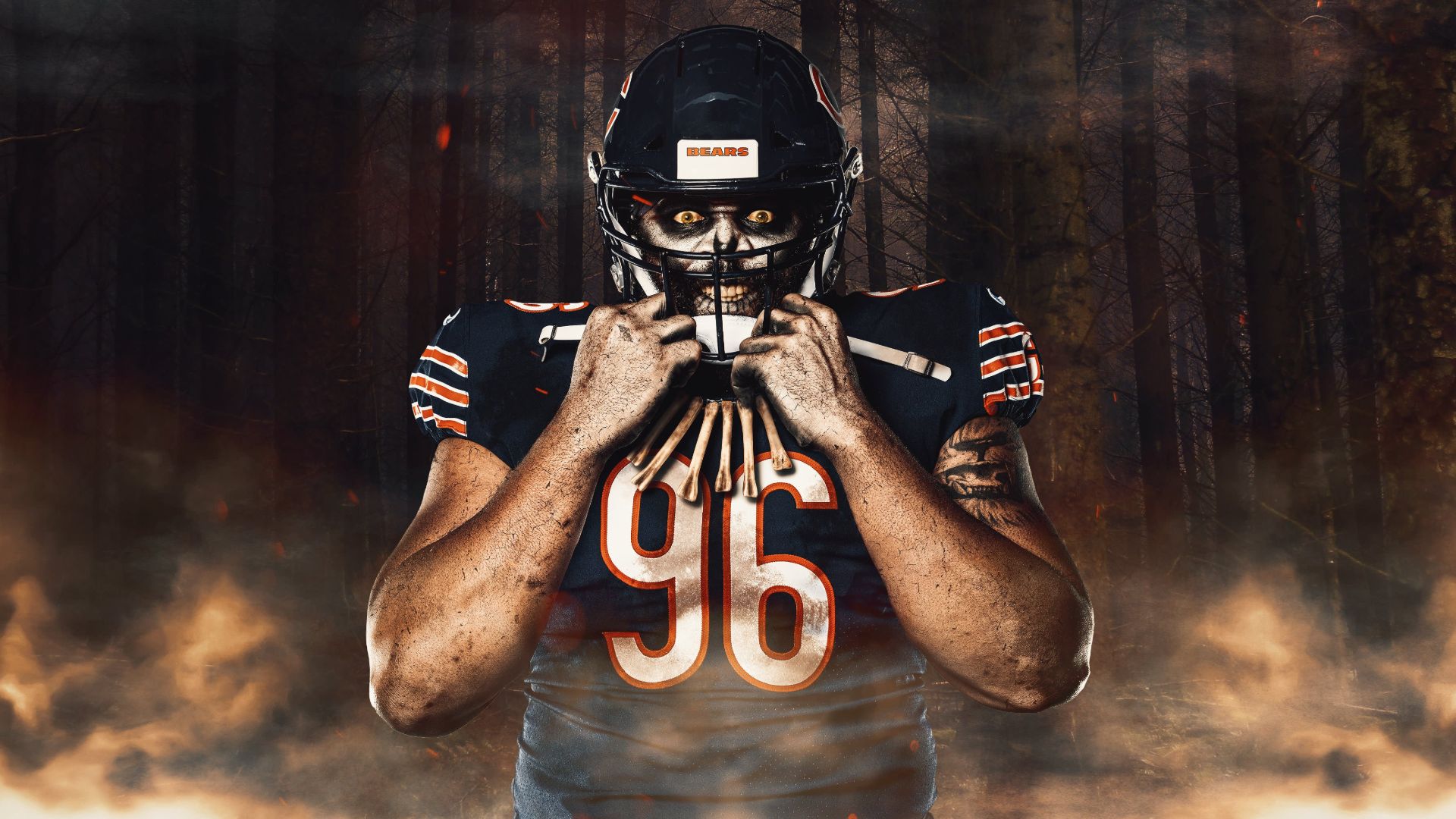 Download The Iconic Chicago Bears C Glowing Up the Evening Wallpaper
