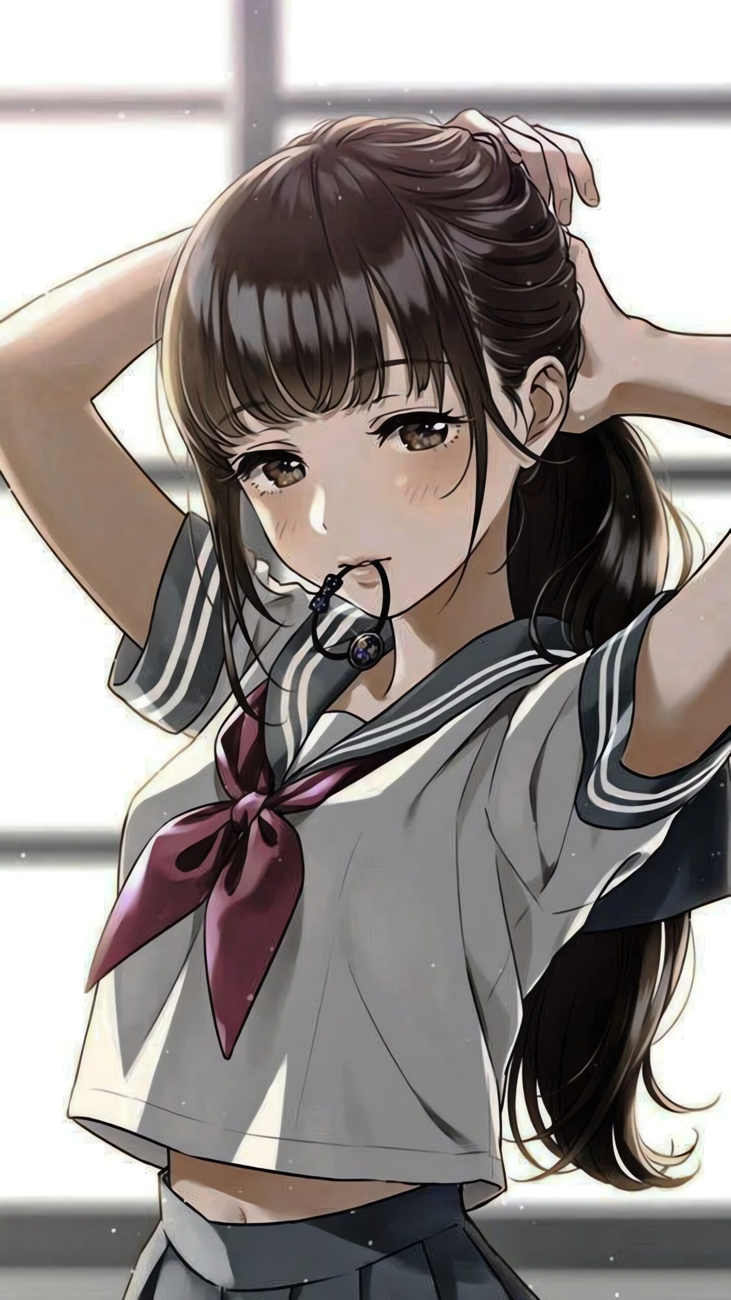 Anime Girl School Uniform Full HD Wallpaper