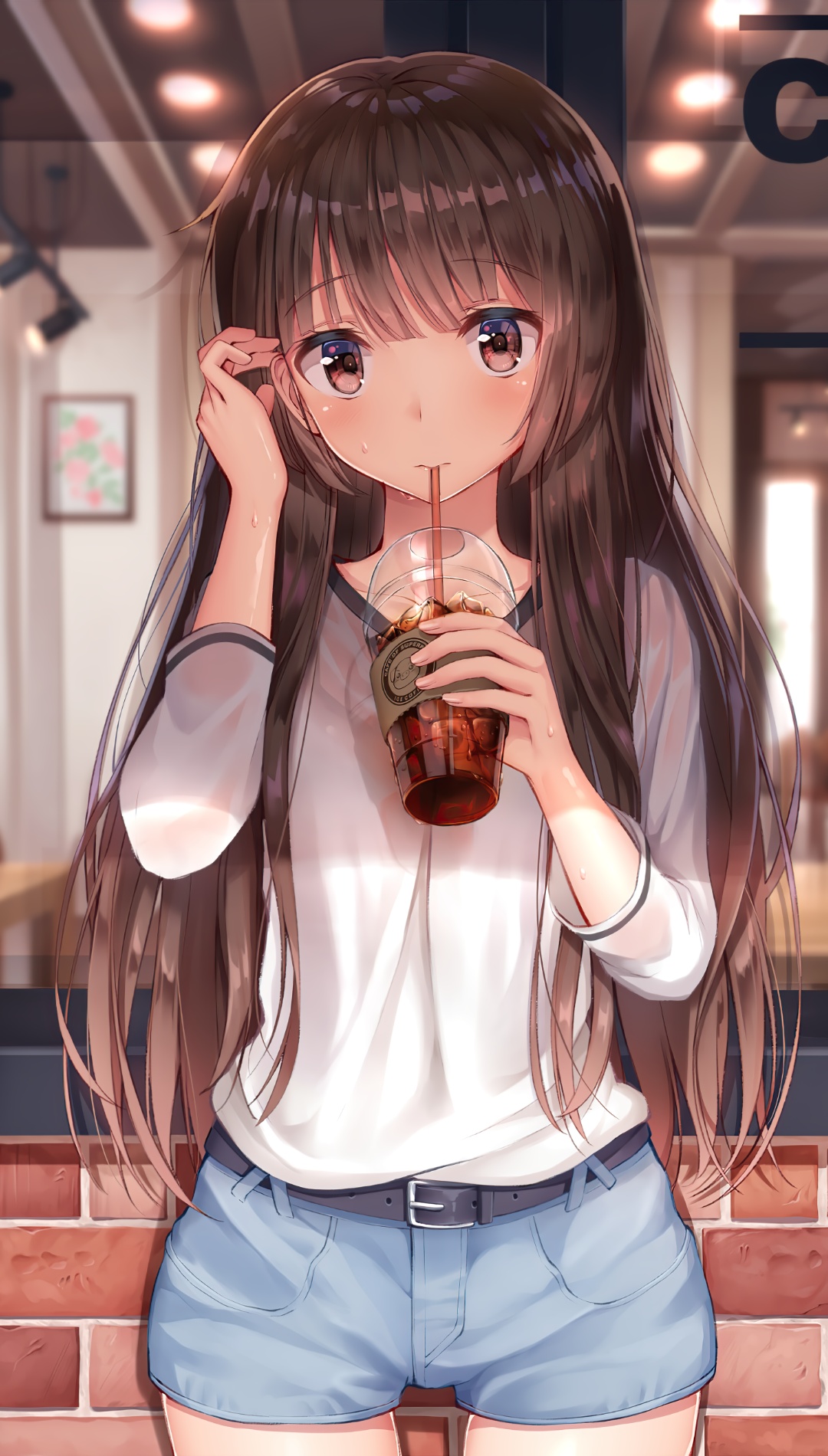 Anime Girl Drinking Android Wallpaper