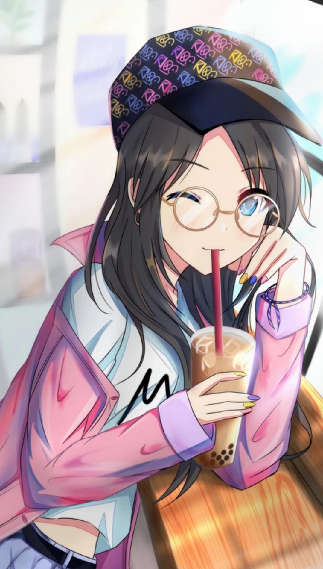 Anime Girl Drinking Wallpaper 2023