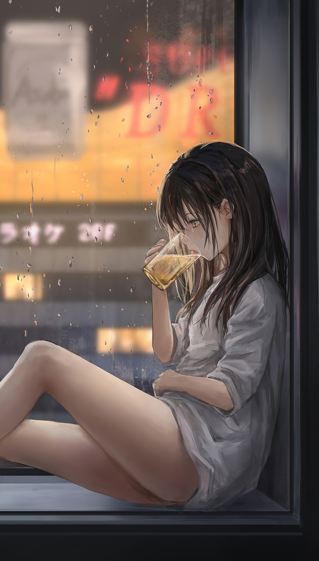 Anime Girl Drinking Wallpaper