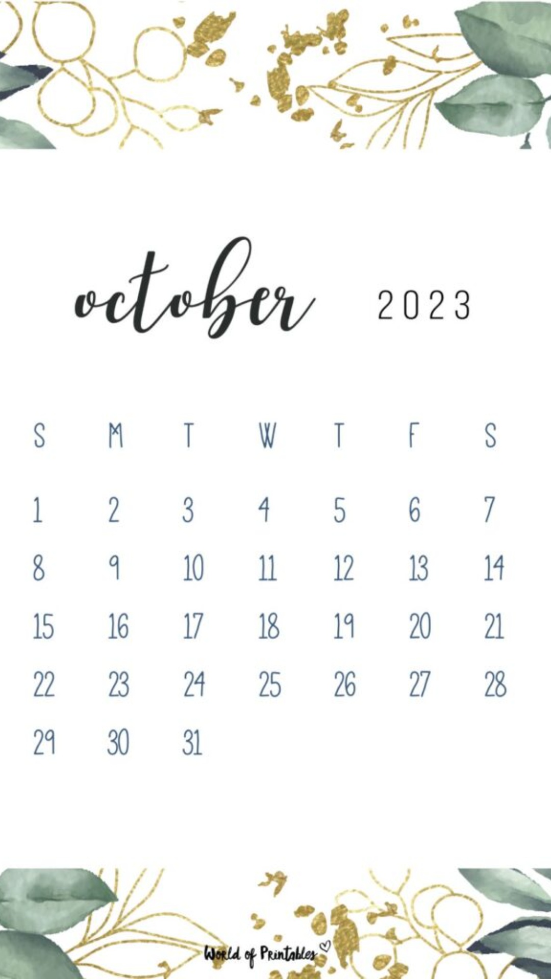 October Calendar 2023 Android Wallpaper