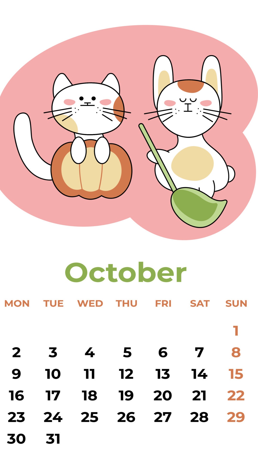 October Calendar 2023 Mobile Wallpaper