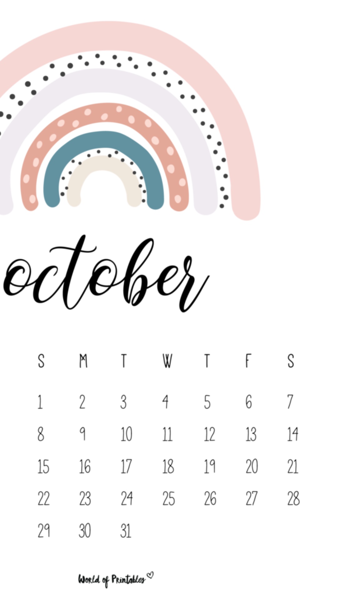 October Calendar 2023 Wallpaper HD