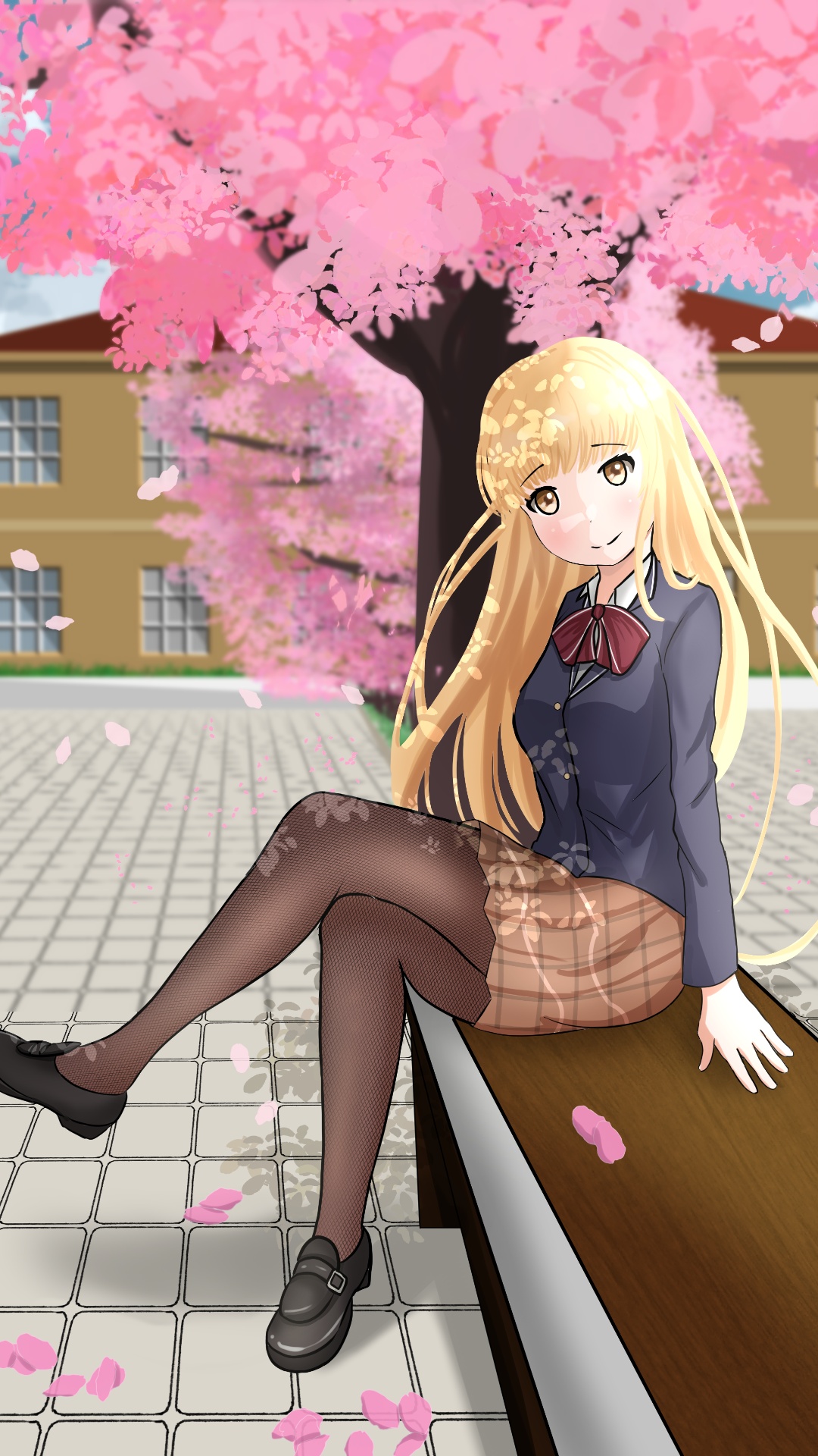 Anime Girl Sitting Full HD Wallpaper