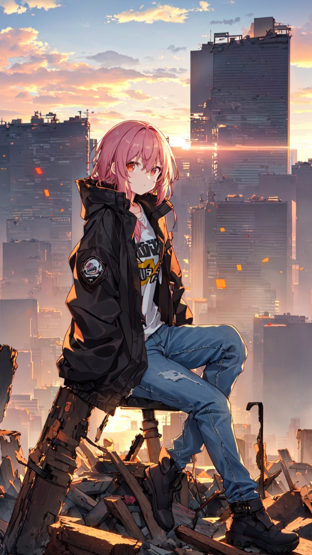 Anime Girl Sitting Mobile Wallpaper