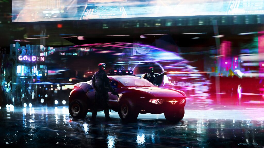 HD Cyberpunk Car Desktop Wallpaper