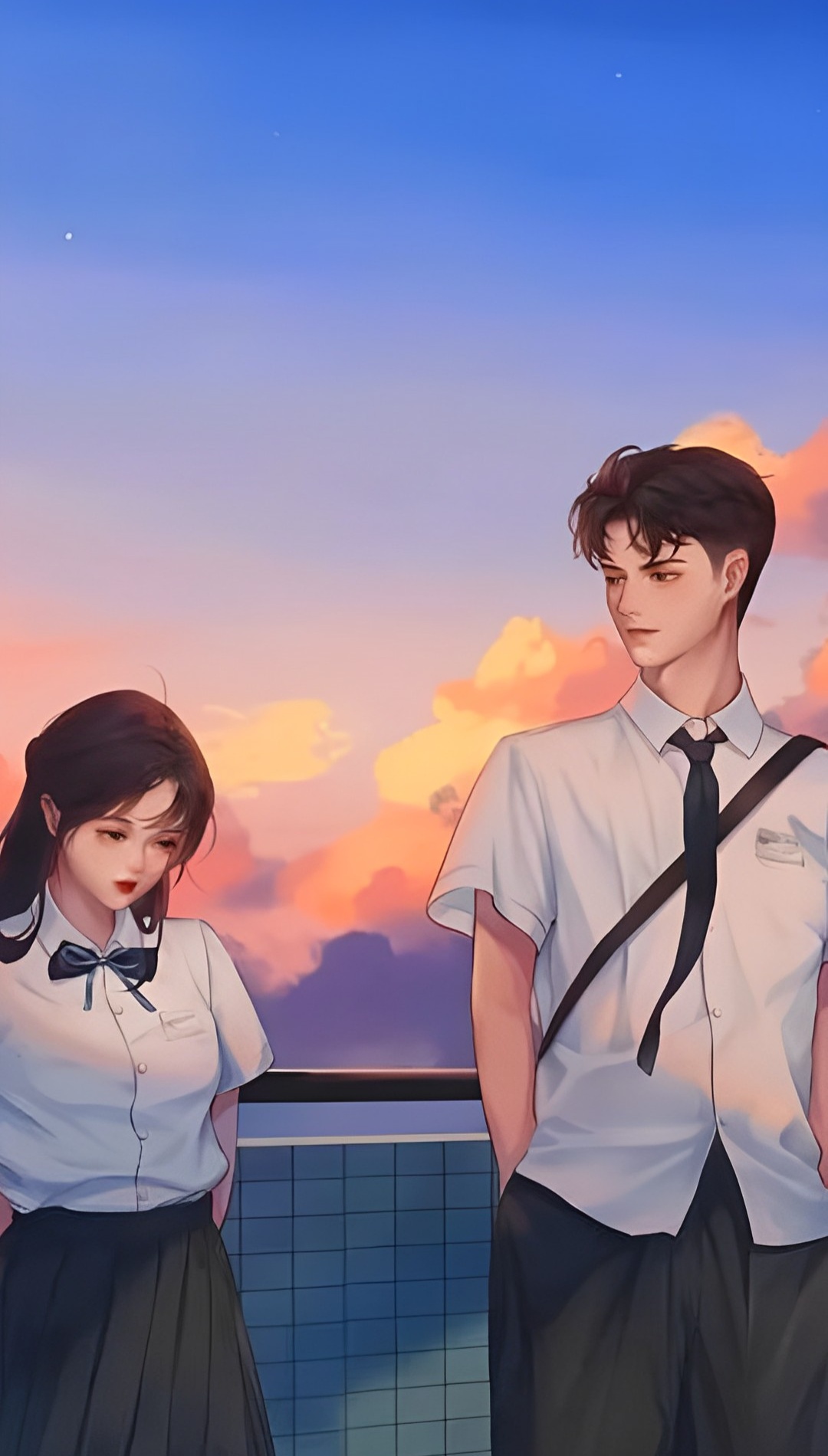 Anime School Couple iPhone Wallpaper 4k