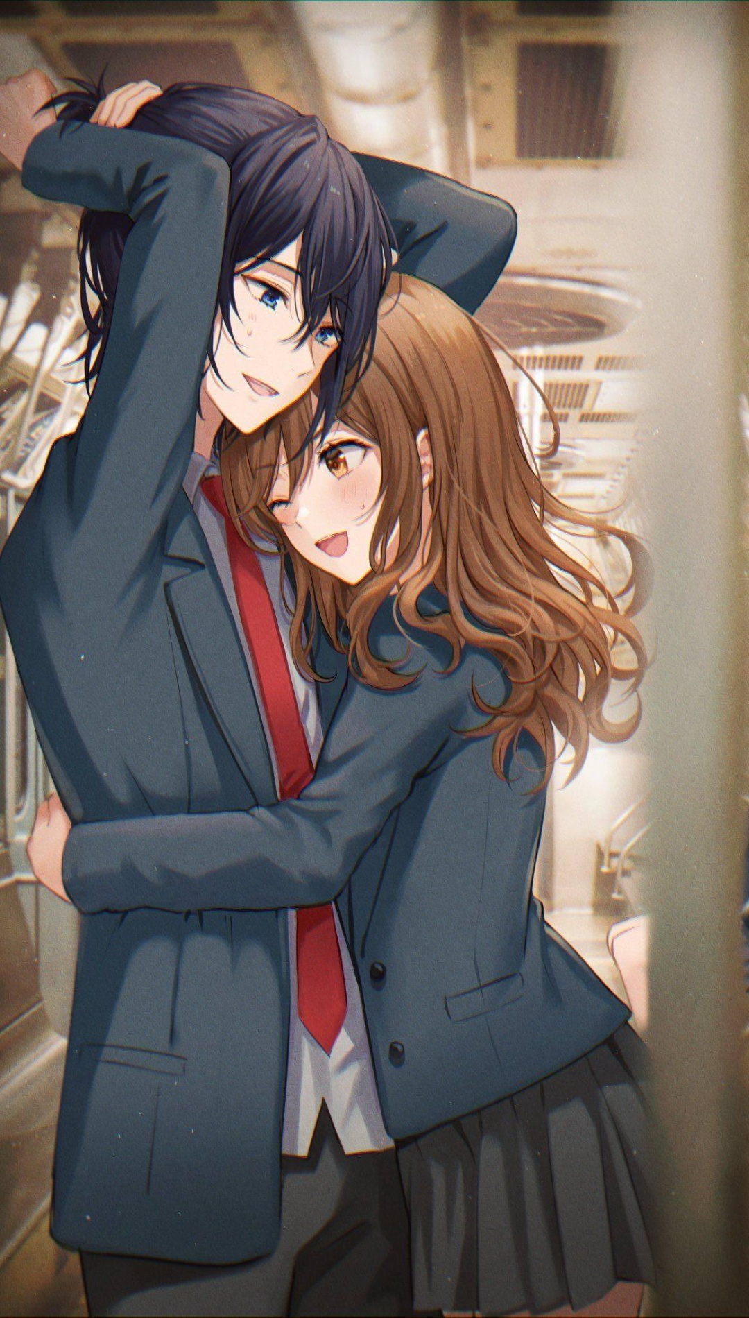 Anime School Couple iPhone Wallpaper